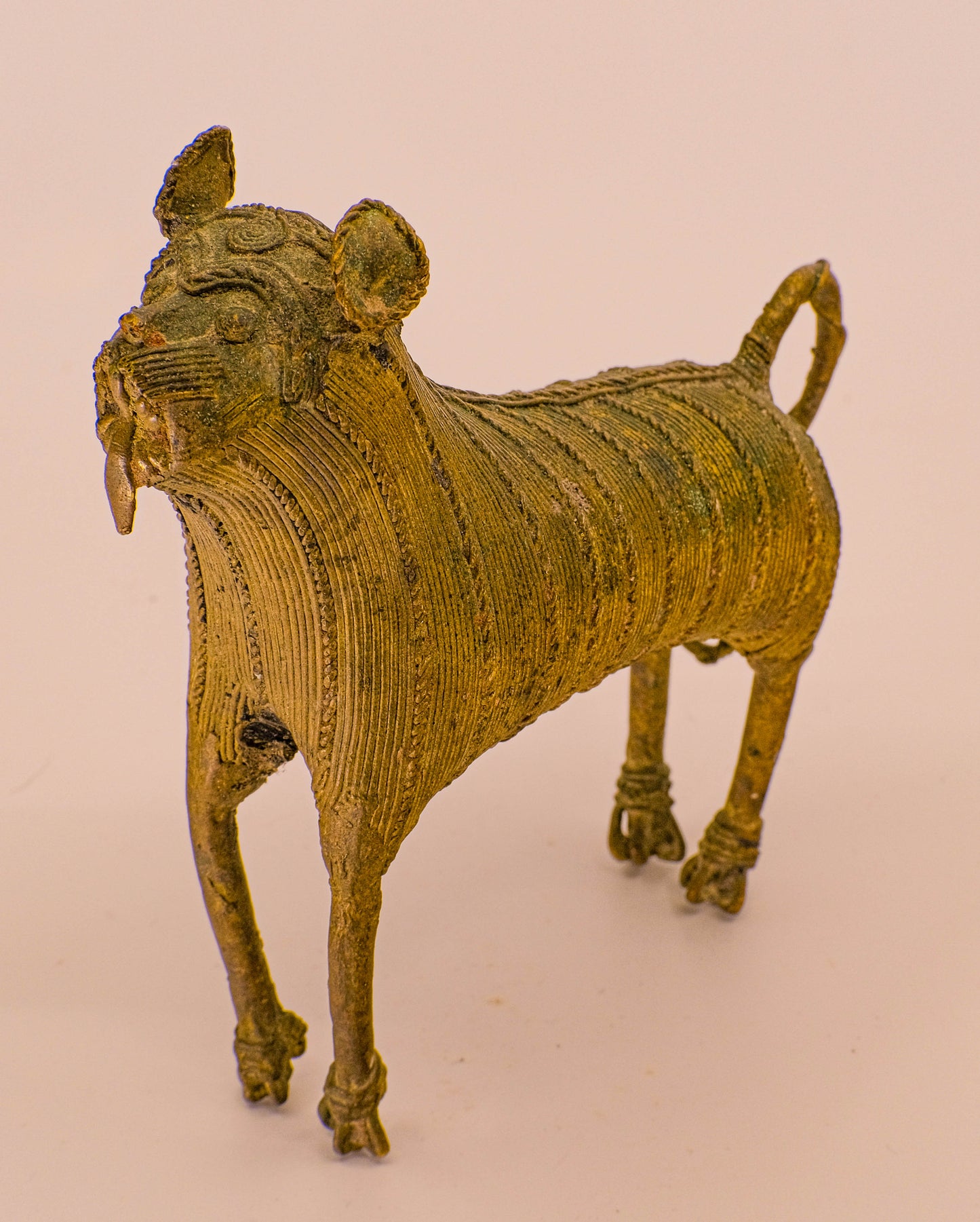 Vintage Dhokra Indian brass guardian lion