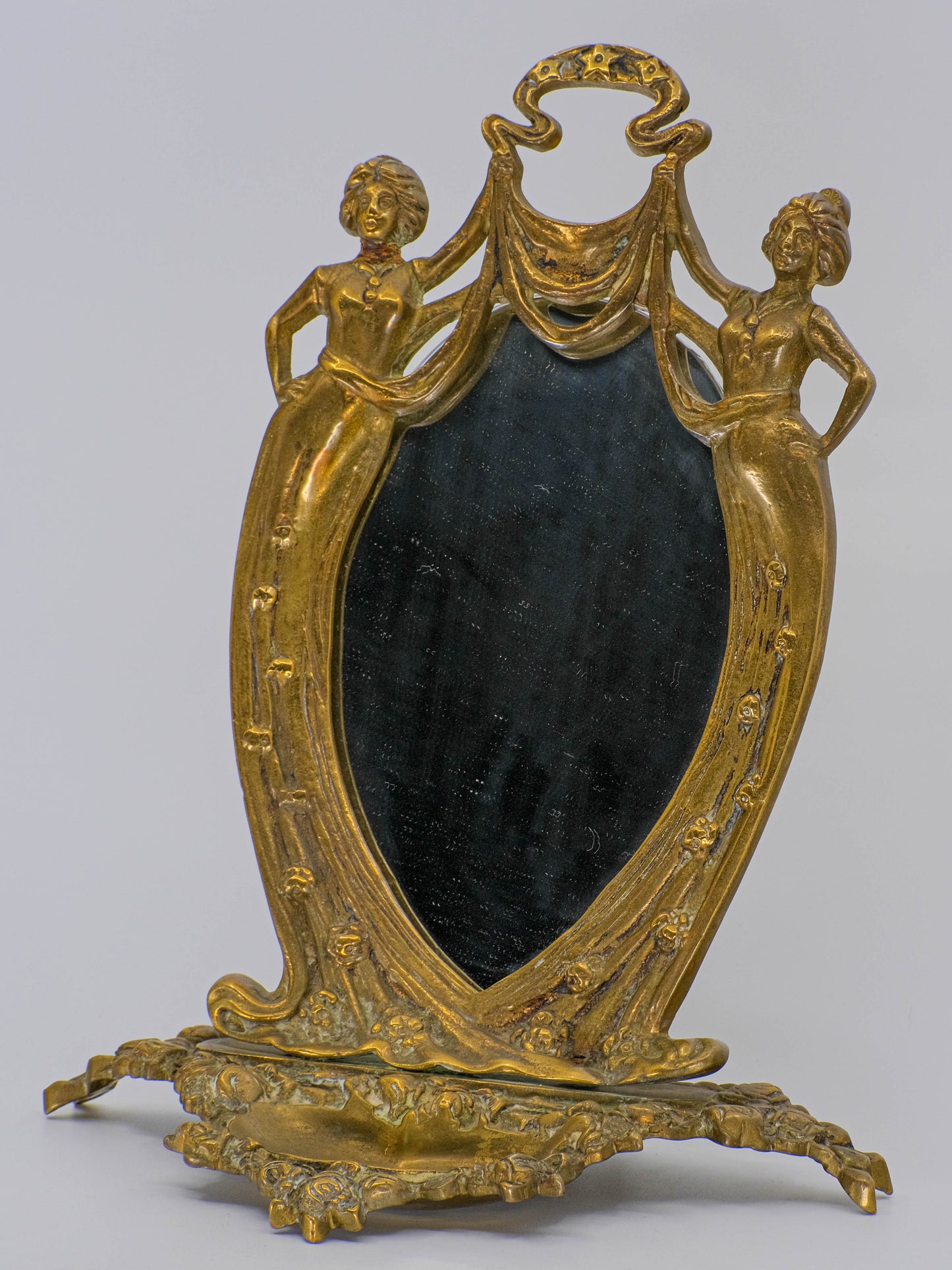 Art Nouveau brass table mirror photo frame