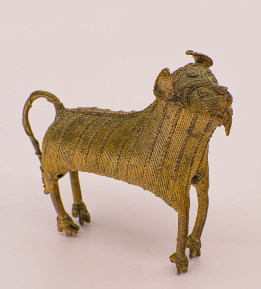 Vintage Dhokra Indian brass guardian lion