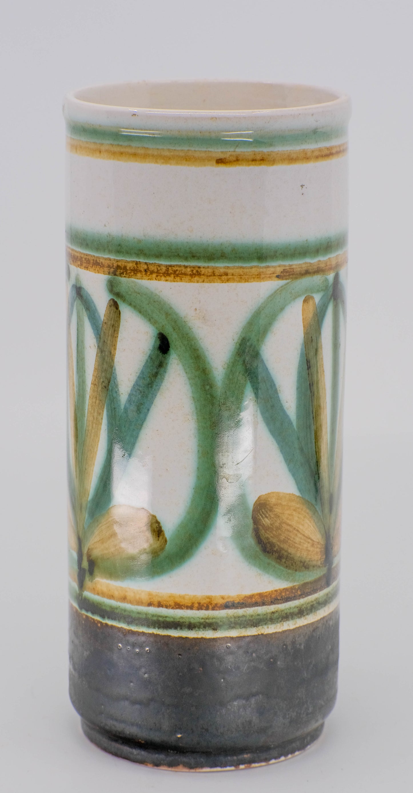 Cinque Ports Rye monastery pottery cylinder vase.