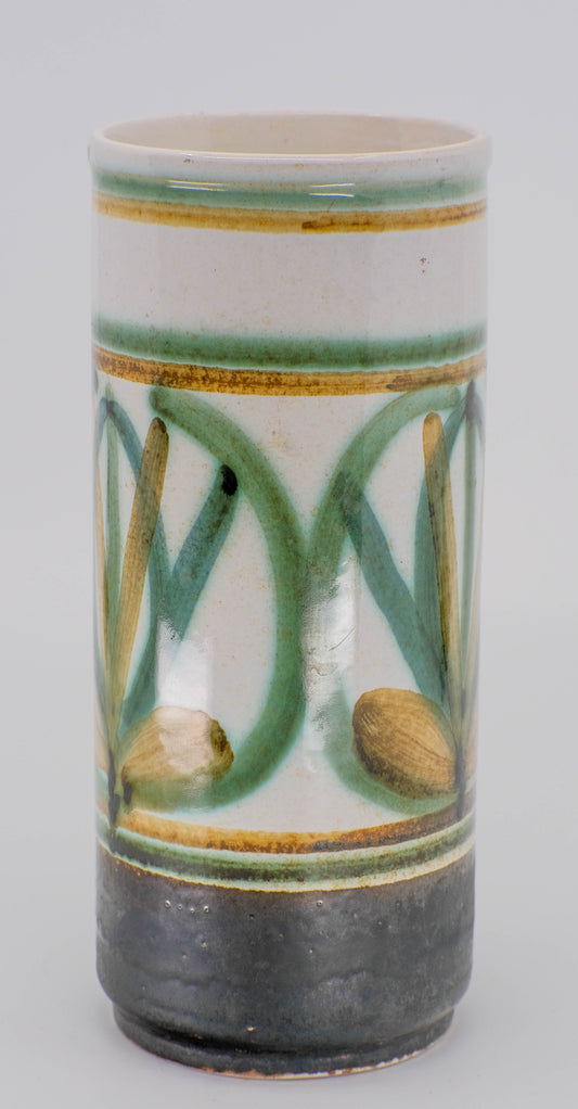 Cinque Ports Rye monastery pottery cylinder vase.