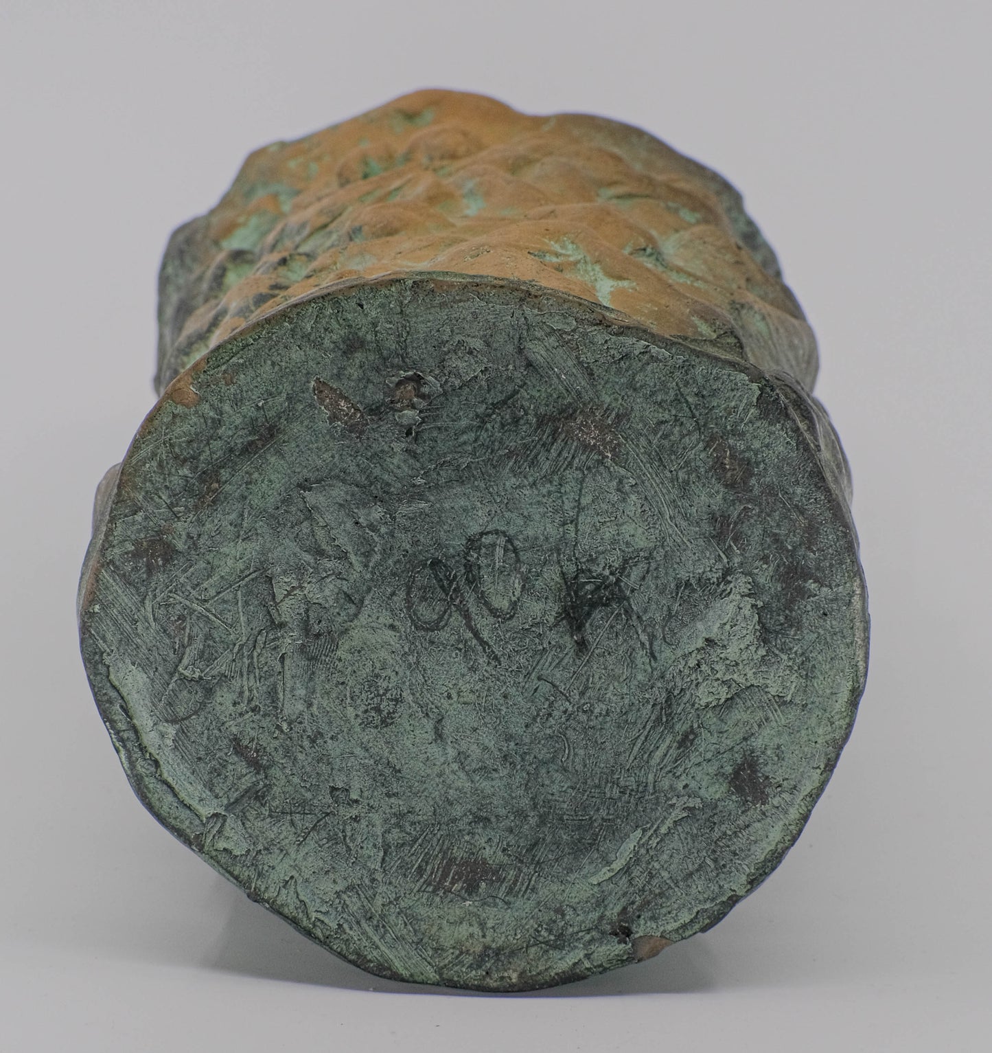 Terracotta verdigris patina Bacchanal vase.